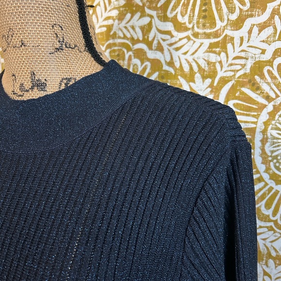 Sezane Eleanor RARE Blue Lurex Knit Bow Tie A-Line Dress Sz M - Picture 8 of 14